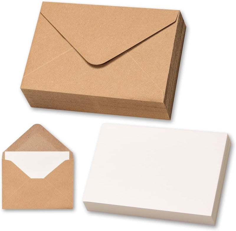 Keketer 50 Sets Kraft Mini Envelopes with Blank Gift Cards, Business & Note Cards - Wedding Invitation, Graduation, Holiday Pocket Envelopes 4x2.75" Bulk for Party Favors & Scrapbooking - Image 1